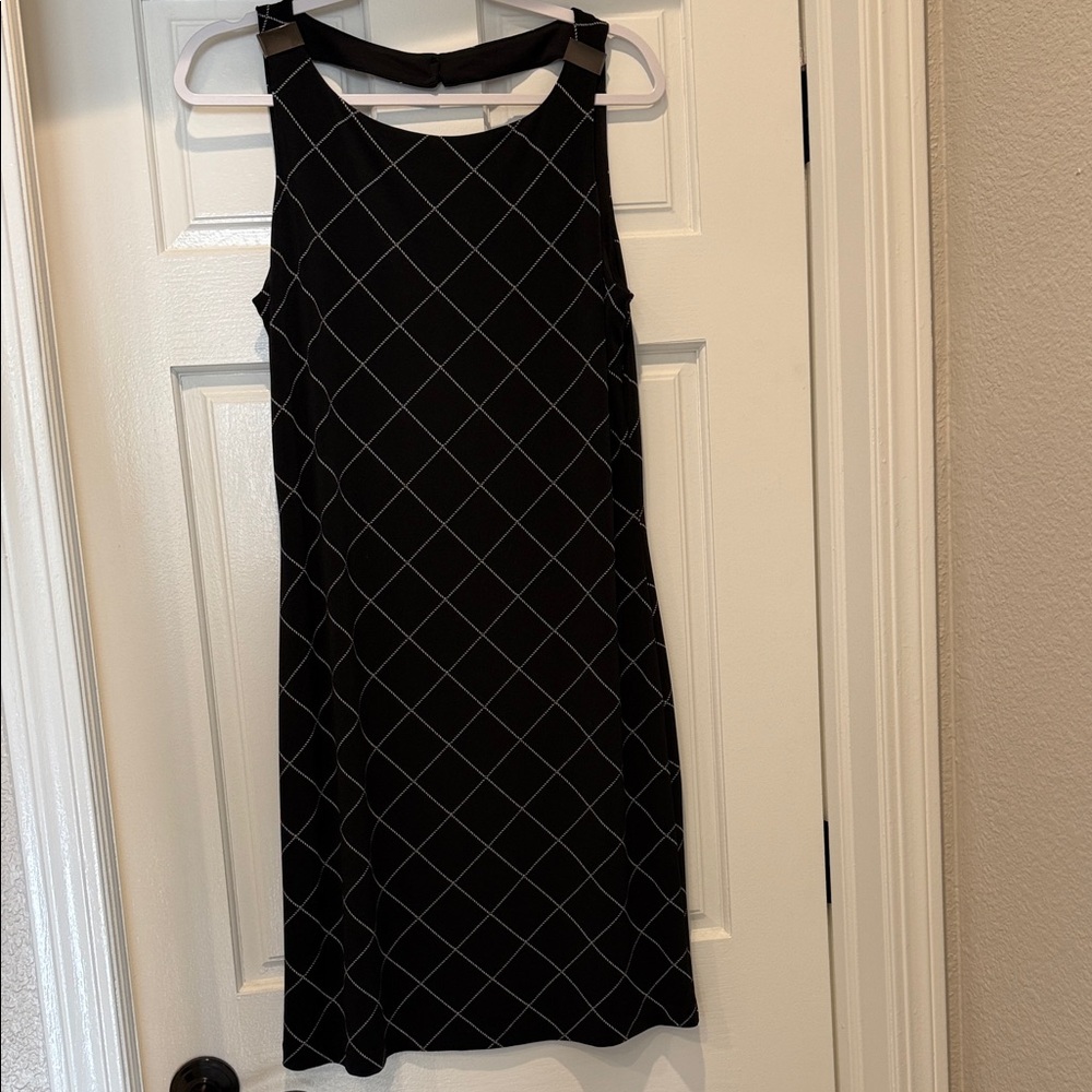 White House Black Market Black Grid Midi Elegant Dress with Scoop Back Size M